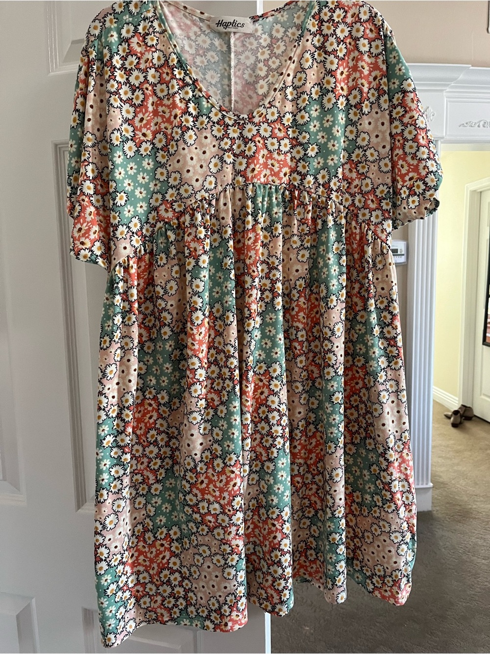 Haptics Floral Patchwork V-Neck Babydoll Dress in Multicolor